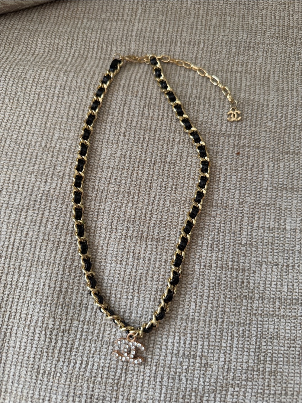 Gold and Black Chain Necklace with Crystal Logo Charm